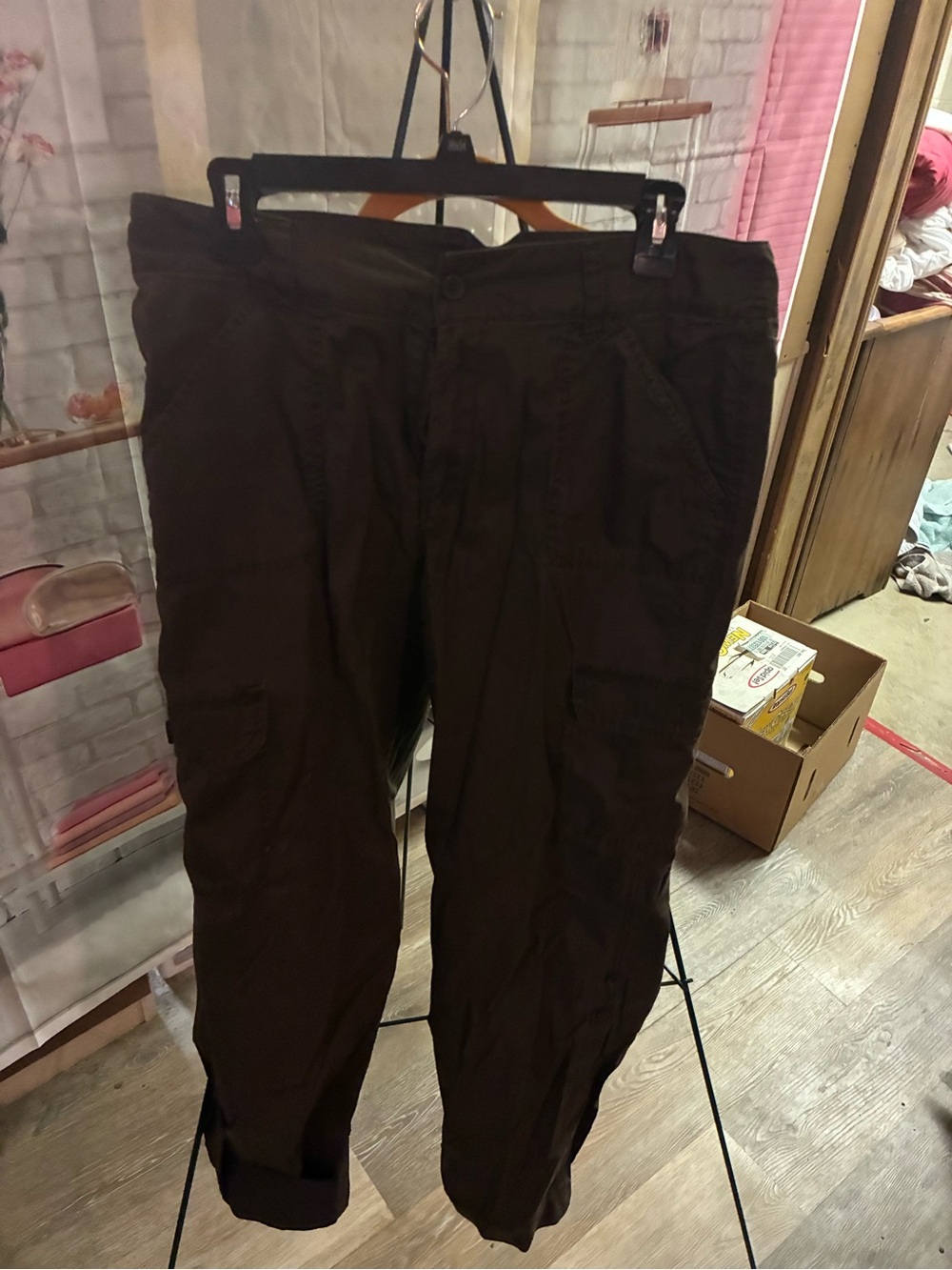 Caribbean Joe Women's Dark Brown Cargo Capris - Utility Style